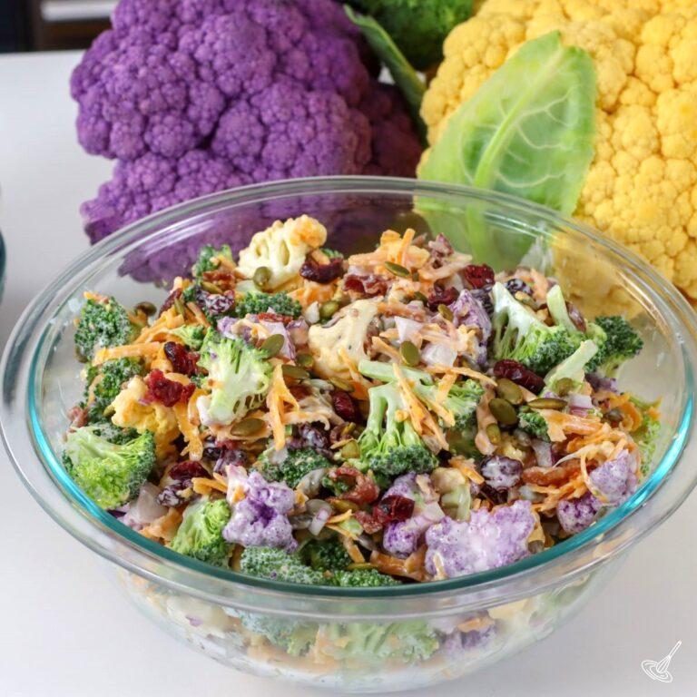 Broccoli Cauliflower Salad in bowl