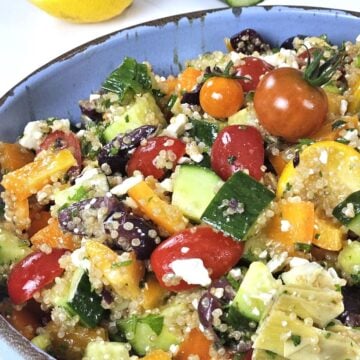 This is an image of Greek Quinoa Salad in a bowl.