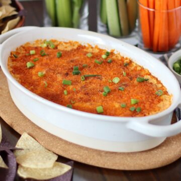 Buffalo Chicken Dip in a baking dish.