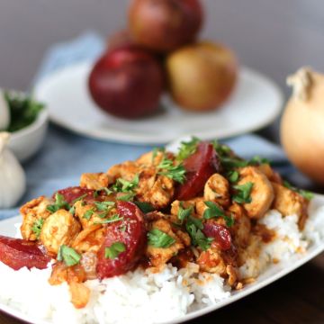 Apricot Chicken on a bed of rice.