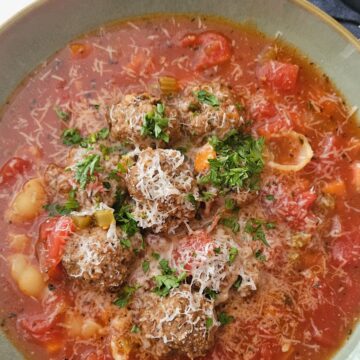This is an image of a bowl of Italian Meatball Soup.