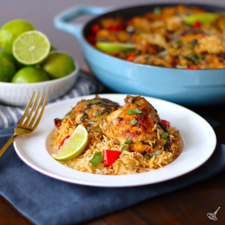 Cilantro Lime Chicken and Rice on a plate.