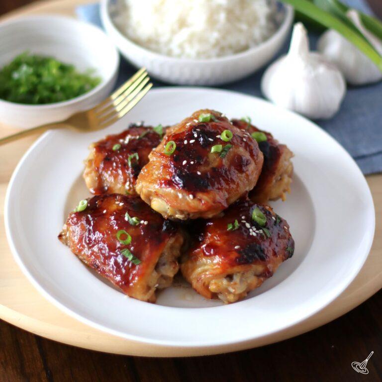 Baked Teriyaki Chicken Thighs on a plate.