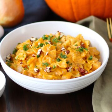 Pumpkin Pasta Sauce recipe, served in a bowl.