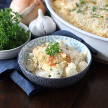 Cauliflower Mac and Cheese in a bowl.