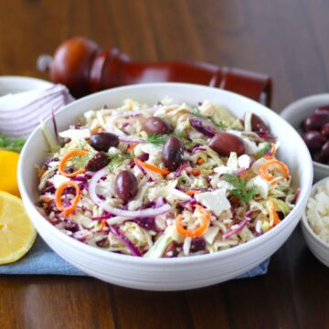 Greek Cabbage Salad in a serving dish.