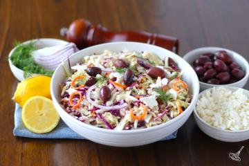 Greek Cabbage Salad in a serving dish.