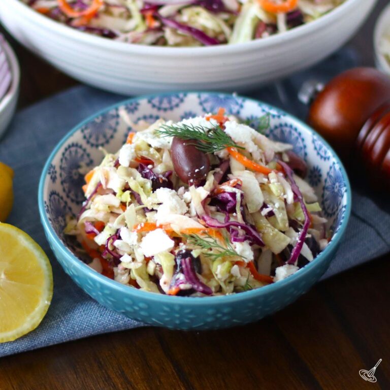 Greek Cabbage Salad in a bowl