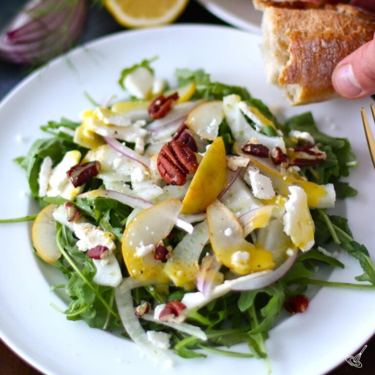 Fennel Pear Salad on a plate.