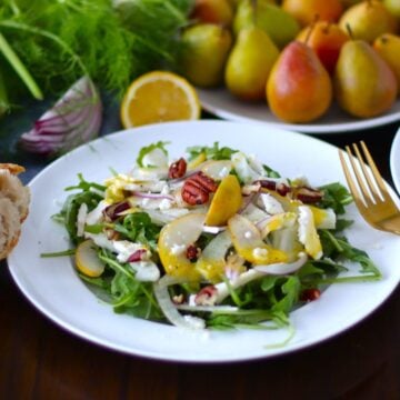 Fennel Pear Salad on a plate.