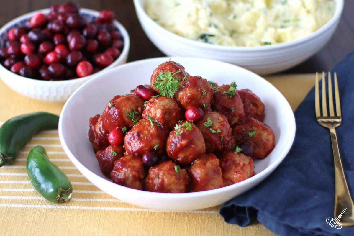 Jalapeño Cranberry Meatballs in a large bowl.