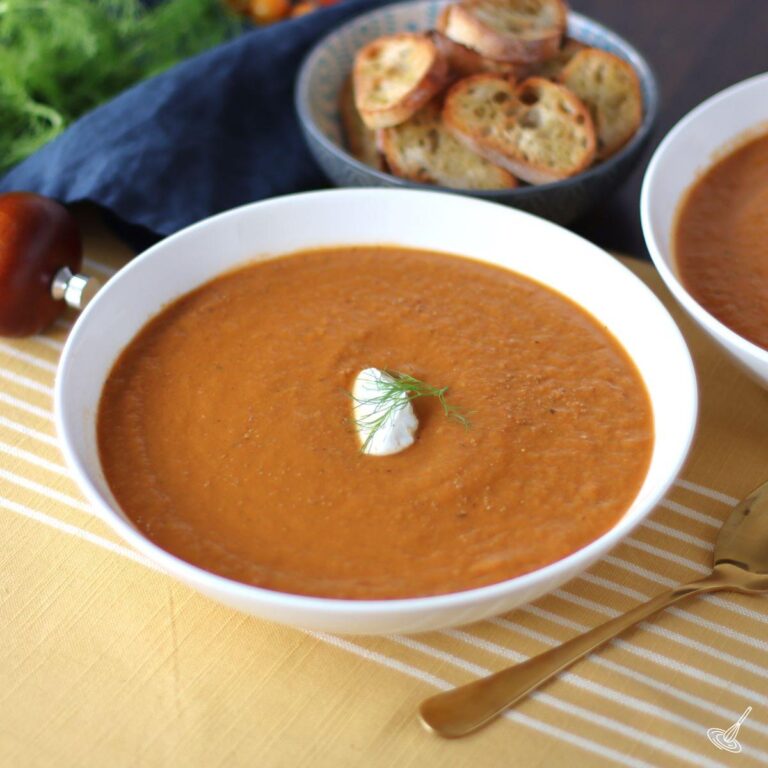 Tomato Fennel Soup in a bowl.