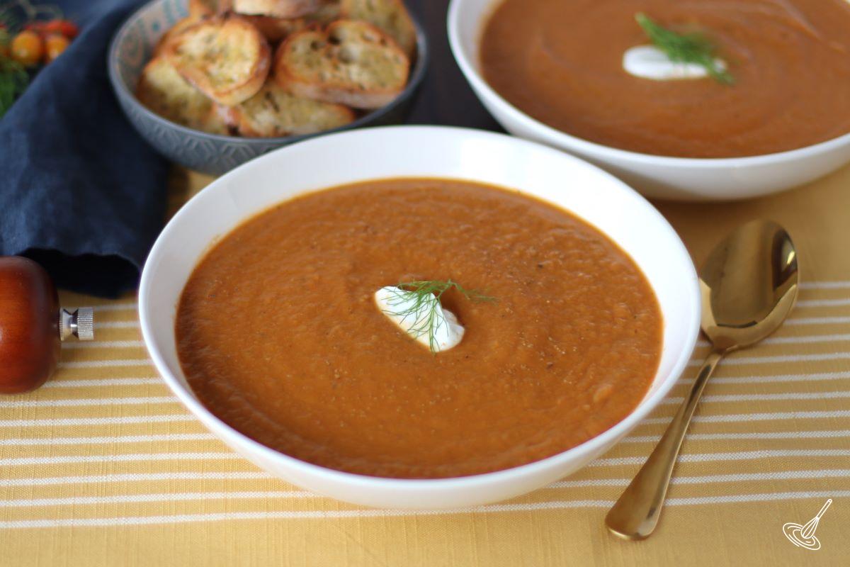 A bowl of Tomato Fennel Soup. 