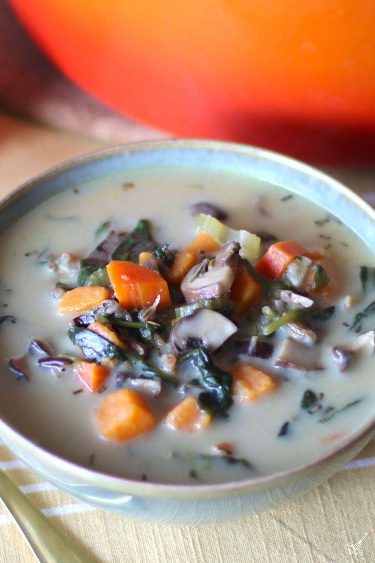 Cozy Autumn Wild Rice Soup in a bowl.