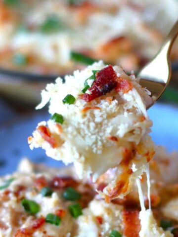 Crack Chicken Pierogi Casserole on a fork.