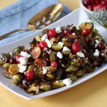 Hot Honey Brussel Sprouts on a serving plate.