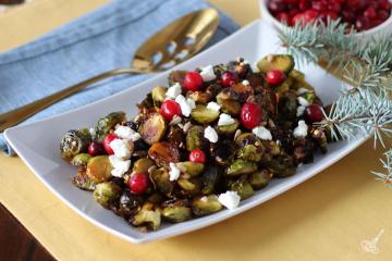 Hot Honey Brussel Sprouts on a serving plate.