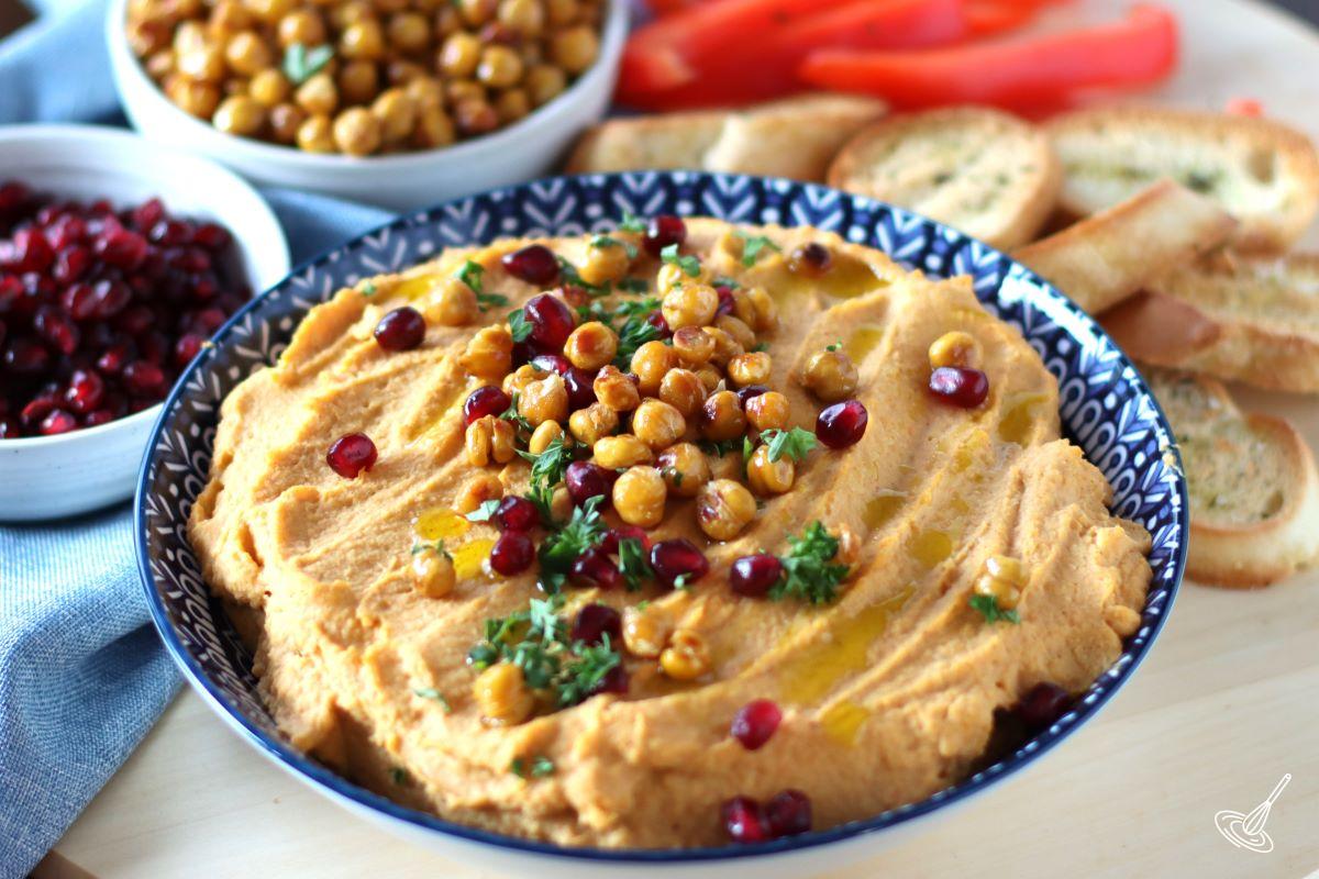 Sweet Potato Hummus in a serving bowl. 