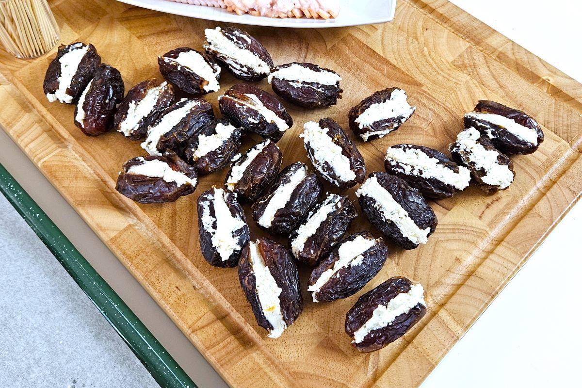Medjool dates, stuffed with a goat cheese mixture.