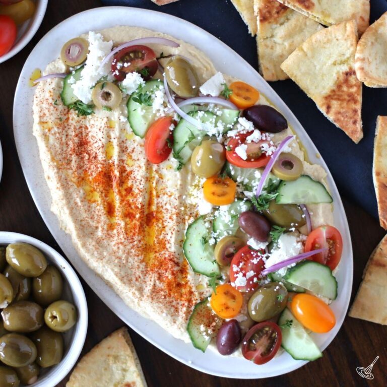 Greek Loaded Hummum on a platter.