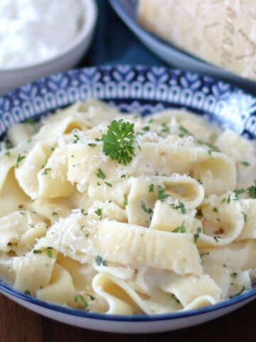 Cottage Cheese Alfredo Pasta in a bowl