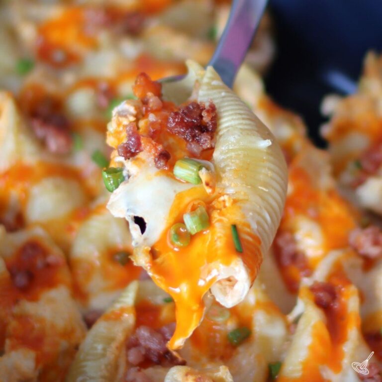 Buffalo Chicken Stuffed Shells on a spoon.