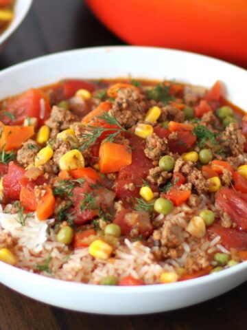 Beef and Rice Soup in a bowl.