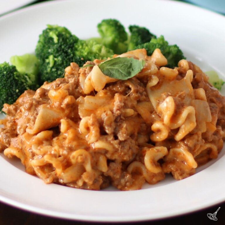 Beefaroni recipe in a bowl.