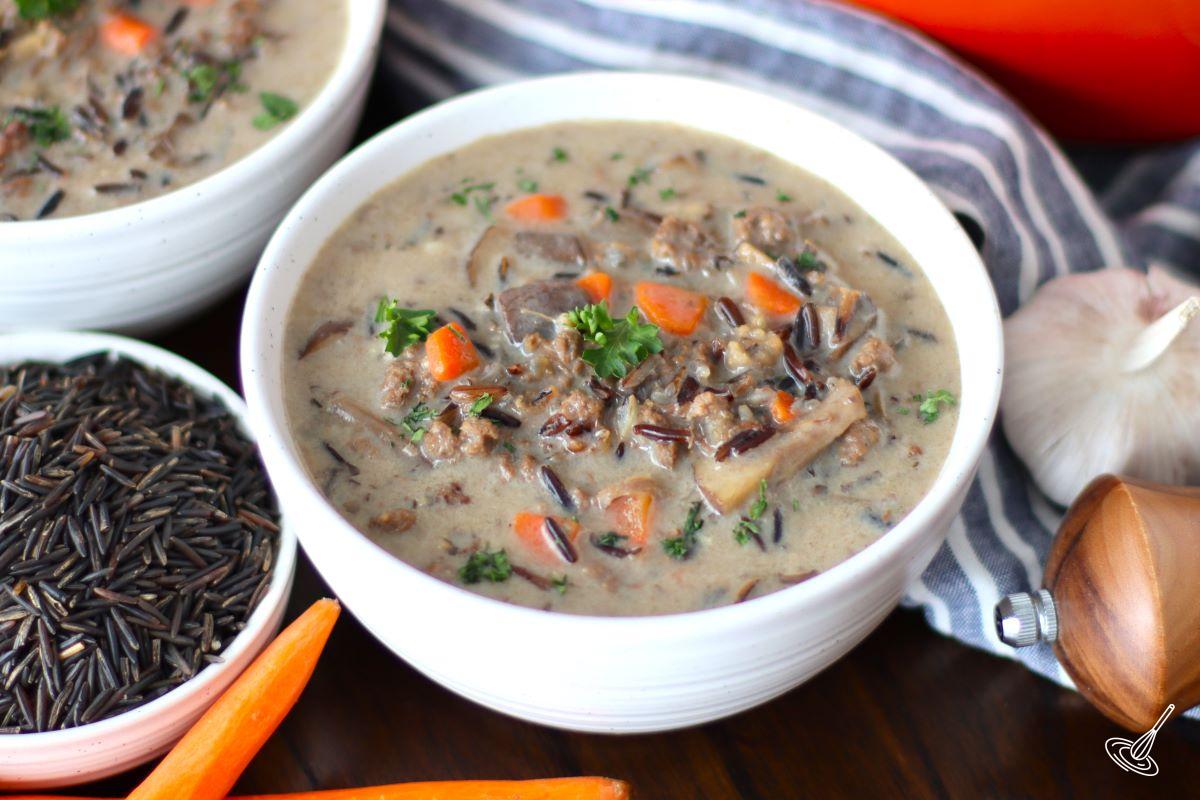 Wild Rice Hamburger Soup in a bowl.