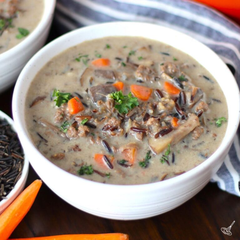 Wild Rice Hamburger Soup in a bowl.
