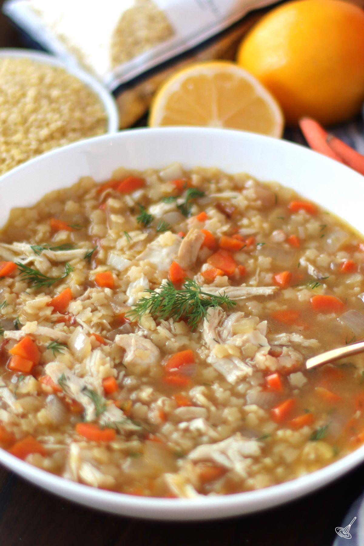 A bowl of Chicken Pastina Soup.