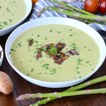 Asparagus Mushroom Soup in a bowl.