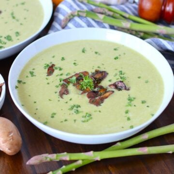 Asparagus Mushroom Soup in a bowl.