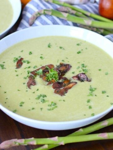 Asparagus Mushroom Soup in a bowl.