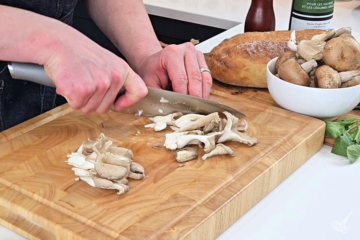 Someone slicing mushrooms.