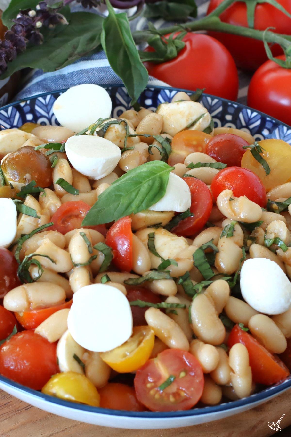 White Bean Caprese Salad in a bowl.