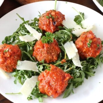 Meatball Salad on a plate.