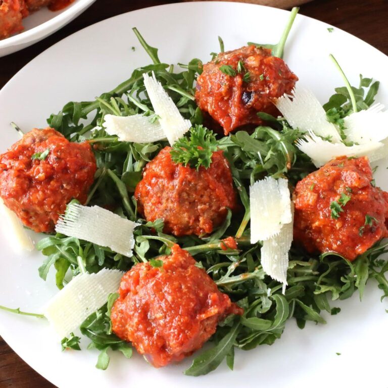 Meatball Salad on a plate.