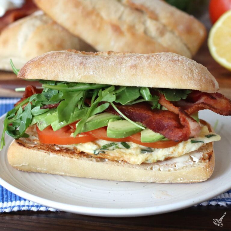 Ciabatta Breakfast Sandwich on a plate.