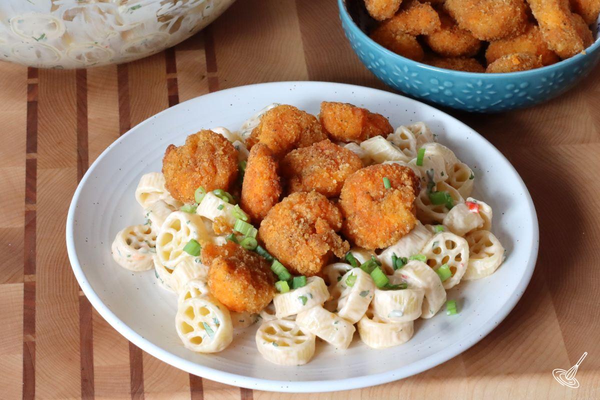 Bam Bam Shrimp Pasta Salad on a plate.