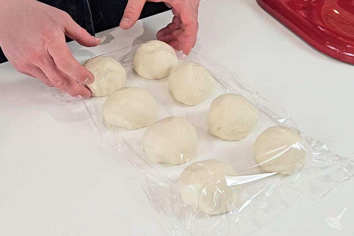 Balls of dough on the counter.