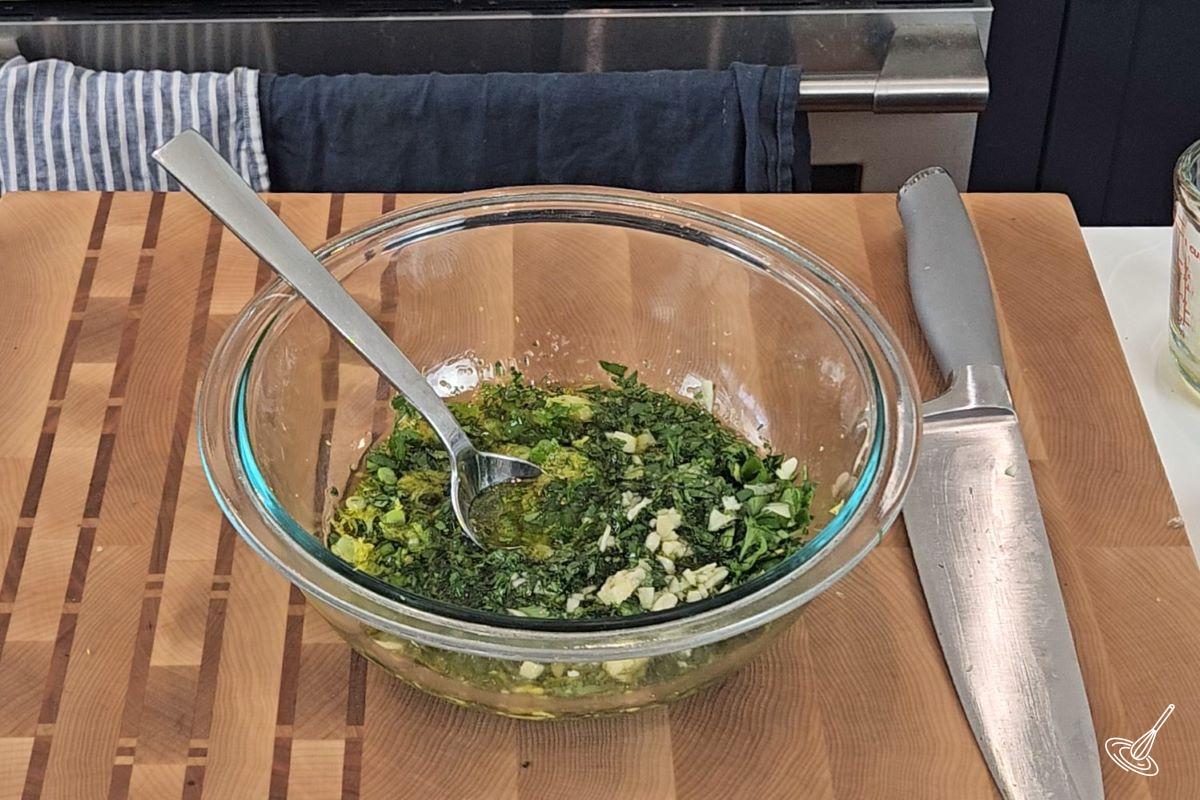 Chimichurri sauce in a bowl. 