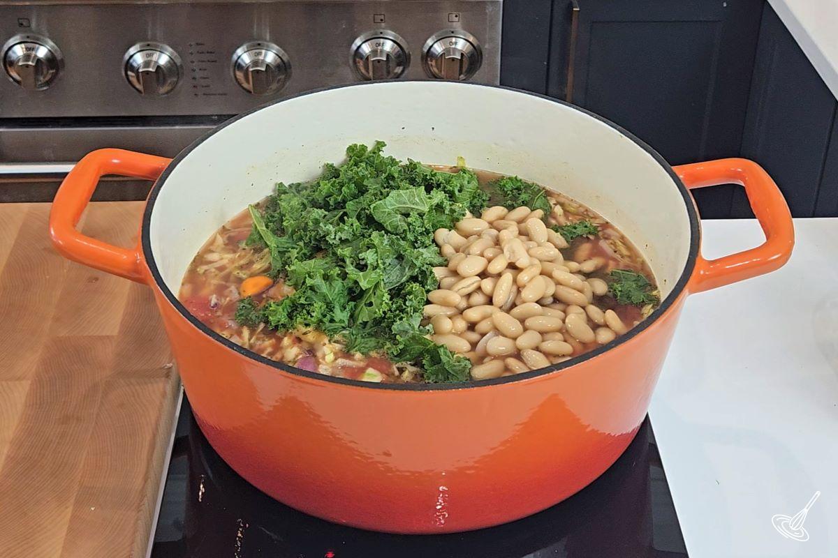 Cabbage and Kale soup in a large Dutch oven. 