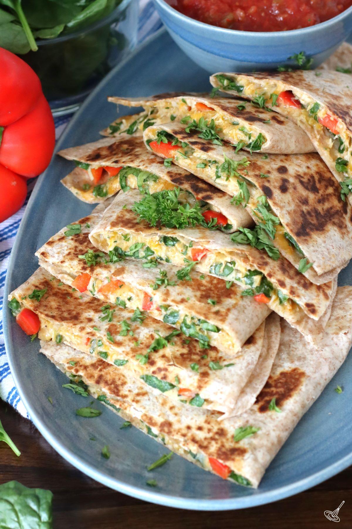 Chicken Spinach Quesadilla on a platter.
