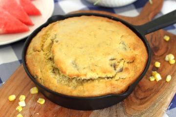 Banana Bread in a cast iron skillet.