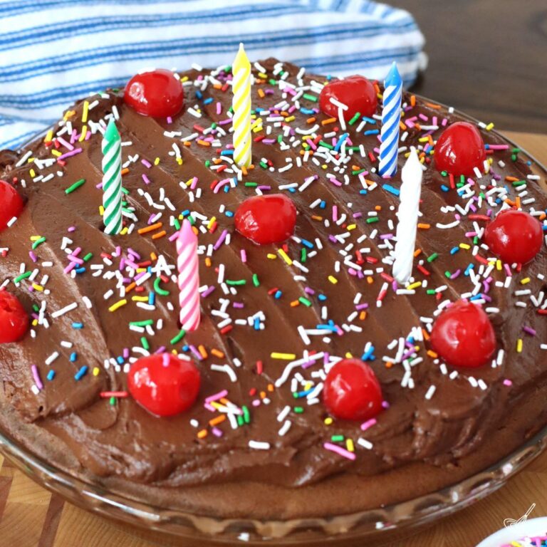 Chocolate Cherry Cake with candles.
