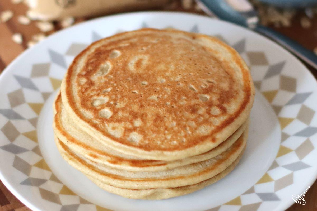 A stack of Greek Yogurt Oatmeal Pancakes.
