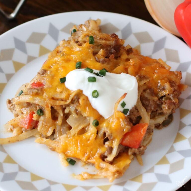 Taco Hashbrown Casserole on a plate.