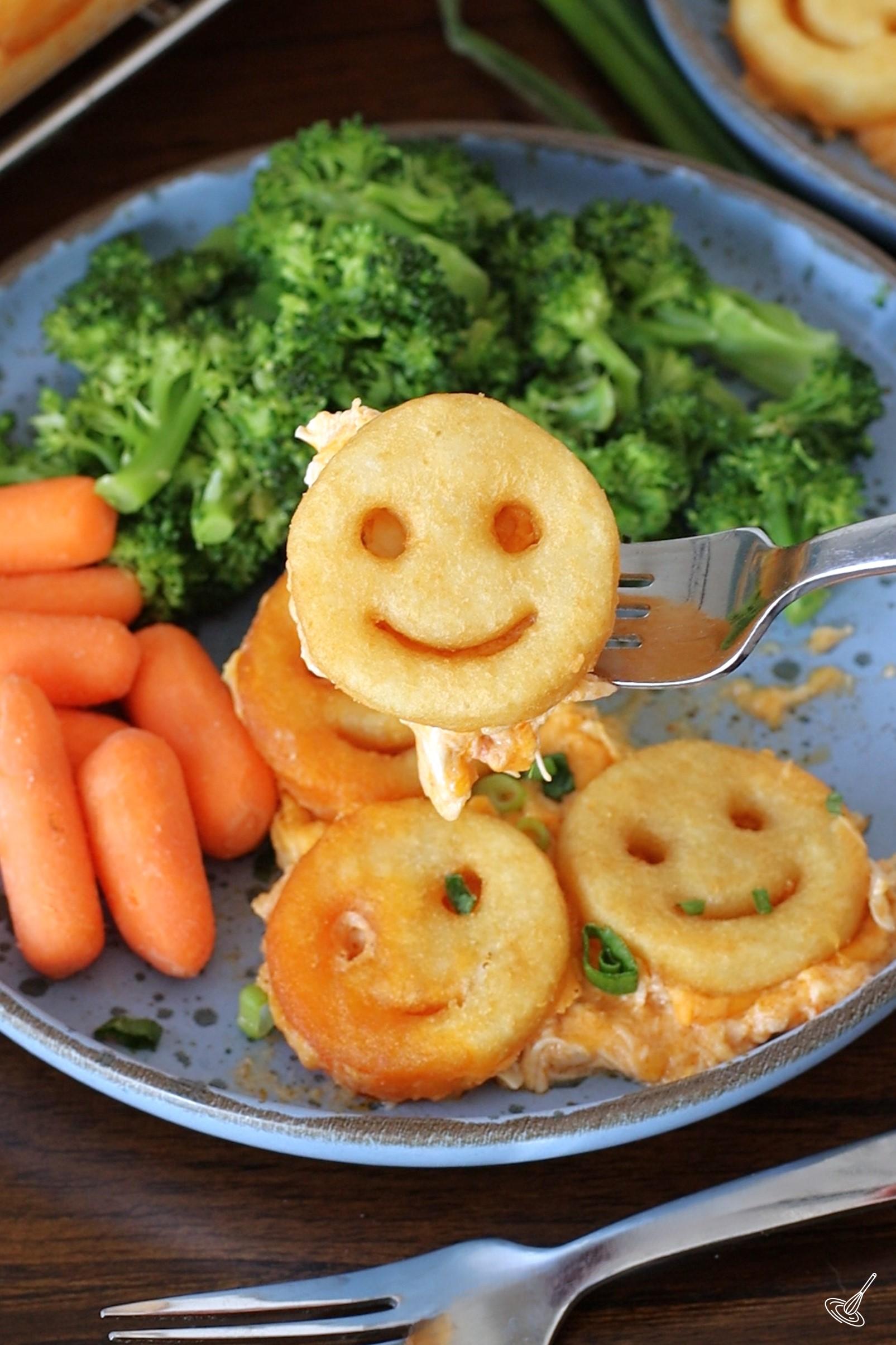 Buffalo Chicken Tater Tot Casserole on a plate. 
