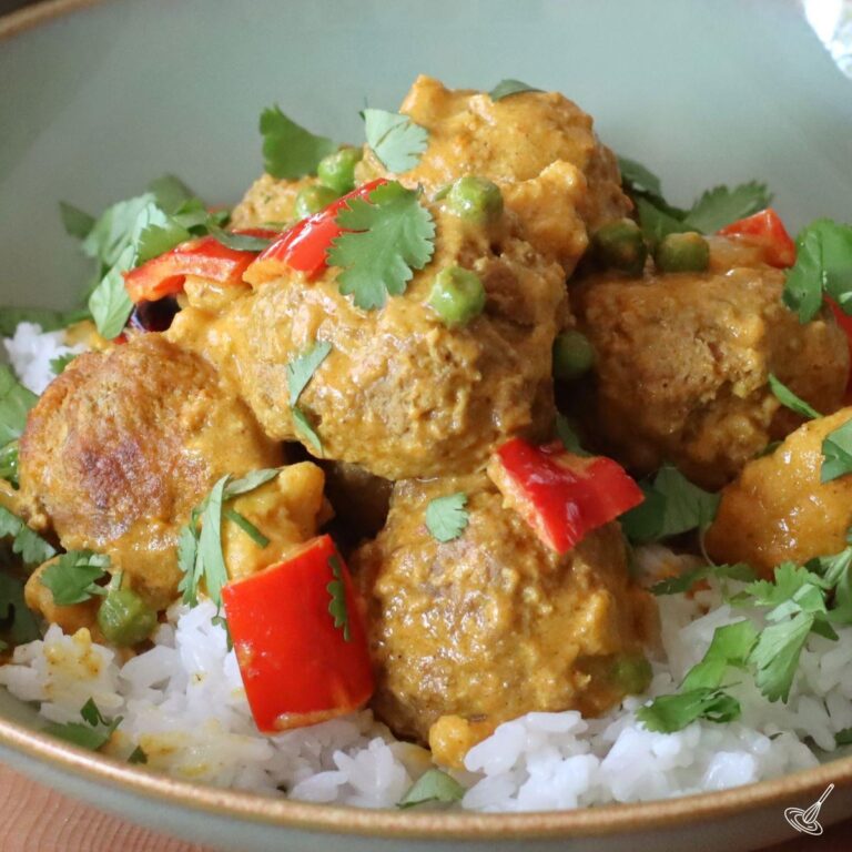 Coconut Curry Meatballs over rice.